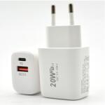 Flippy Incarcator Fast Charging pentru Telefon, Flippy, Dual Port USB-A si USB-C cu Cap de Incarcare Standard European, Power Delivery 20W Q. C 3.0, Alb (161970)