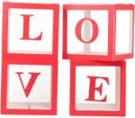 Flippy Set 4 Cutii pentru Baloane, Flippy, Model Scris Love, Tematica Iubire, Cuburi Decorative din Plastic, Accesorii pentru Petrecere, 30x30 cm, Transparente Contur Rosu (131270)