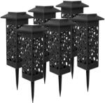 Flippy Lampa solara LED, Flippy, Set 6 Bucati, Tip Felinar cu Acoperis, pentru Gradina, Inaltime 30.2 cm, putere 0.2W, 1.2V, 600mAh, Lumina Alb Cald, Negru (124664)
