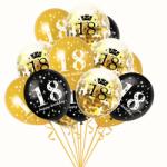 Flippy Set 18 Baloane Majorat, Flippy, din Latex, Metalizate, Mesaj 18 Happy Birthday, 30 cm, cu Confetti, Auriu/Negru (131013)