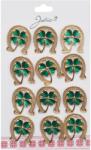 Jolie Brose Martisor Primavara, Jolie, Set 12 Bucati, Model Potcoava cu Trifoi, Brosa din Metal, 3 x 2 cm per Bucata, Auriu/Verde (134034)