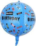 Flippy Balon din Folie Metalizata, Flippy, Figurine 4D, Model Happy Birthday, Tematica Aniversara Bombonele, 63x24 cm, Ambalaj Individual, Pai Inclus, Umflare cu Aer sau Heliu, Albastru (127297)