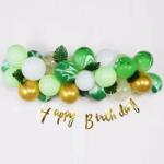 Flippy Baloane decorative din Latex si Banner Happy Birthday, Flippy, Model Aniversare, Set 37 de Piese, Verde, Auriu, Alb (131294)
