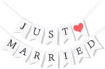 Flippy Banner Decorativ, Flippy, Model Just Married, Tematica Nunta, Alb-Negru (161473)