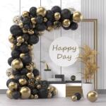 Flippy Baloane decorative pentru Nunta, Zi de Nastere, Evenimente, Flippy, Arcada Set din 107 baloane, din latex, baloane cu confetii, Negru Auriu (130088)