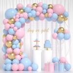 Flippy Baloane decorative pentru BABY SHOWER, Flippy, Arcada Set 106 baloane din latex, Model Petrecere, Baloane Party, 12 cm, 30 cm, 45 cm, Roz, Albastru, Gold (131349)