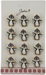 Jolie Set 12 Brose Martisor cu Pinguin Copii, Jolie, Brose din Metal, Aspect Lacuit, 2, 5 x 3 cm per Unitate, Alb (128208)