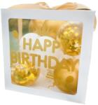 Flippy Cutie pentru Baloane, Flippy, Tematica Aniversare, Model Scris Happy Birthday, Baloane Aurii, Albe si Panglica Incluse, Contur Alb, Transparenta, 30x30 cm (131304)
