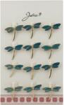 Jolie Set 12 Brose Martisor Traditional, Jolie, Model Libelula, Brose din Metal, Aspect Lacuit, 2, 5 x 2, 5 cm per Unitate, Verde (128199)