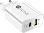 Flippy Incarcator Rapid PD QC3.0, Flippy, 2 Porturi, USB + Type C, 20W, Incarcare Rapida, Protectie Supraincalzire, 9.5 x 5.3 x 5.8 cm, Alb (161520)