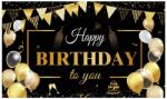 Flippy Banner Tip Fundal pentru Poze, Flippy, din Panza, Model Happy Birthday to You, 185 x 110 cm, Sfoara 6 m, Prindere in 4 Colturi, Negru/Auriu (132508)