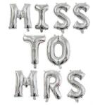 Flippy Set Baloane din Folie Metalizata, Flippy, Model Scris Miss to Mrs, Litere de 40 cm, Tema Iubire, Baloane Party, Ambalaj Individual, Pai Inclus, Umflare cu Aer sau Heliu, Argintiu (127500)