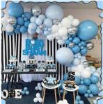 Flippy Baloane decorative Arcada, pentru Baieti, BABY SHOWER, Flippy, Arcada Baby BOSS, Set din 154 baloane, Model Petrecere, Baloane Party, 12 cm, 30 cm, 45 cm, Albastru, Bleu, Alb, Argitiu (130081)
