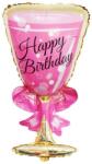 Flippy Balon din Folie Metalizata, Flippy, Figurina Pahar de Vin, Tema Aniversare, 93x48 cm, Ambalaj Individual, Pai Inclus, Umflare cu Aer sau Heliu, Roz (131260)