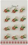 Jolie Set 12 Brose Martisor cu Ghiocel de Primavara si Fundita Rosie, Jolie, Brose din Metal, Aspect Lacuit, 2 x 2 cm per Unitate, Multicolor (134029)