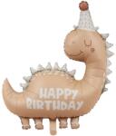 Flippy Balon din Folie Metalizata, Flippy, Figurina Animata, Model Dinozaur Happy Birthday, 80 x 77 cm, Ambalaj Individual, Pai Inclus, Umflare cu Aer sau Heliu, Maro (134087)