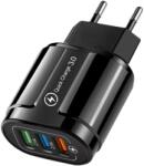 Flippy Incarcator Rapid QC3.0, Flippy, 3 Porturi USB, 2.1A, 18W, din ABS, Protectie Supraincalzire, Gama Macarons, Negru (161521)