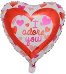 Flippy Balon din Folie Metalizată, Flippy, Forma de Inima, Model I Adore you, 45cm, Ambalaj Individual, Pai inclus, Umflare cu Aer sau Heliu, Rosu (127519)