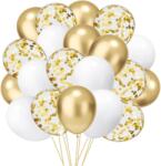 Flippy Set 16 Baloane din Latex, Flippy, Model Party, 30 cm, Alb, Auriu, Transparent Confetti, 2.8 g (130988)
