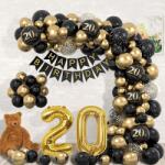Flippy Set Baloane Folie si Latex, Flippy, Tematica Aniversare, Baloane Latex, Figurine Cifrele 2 si 0, Ambalaj Individual, Pai Inclus, Umflare cu Aer sau Heliu, Auriu Negru (134128)