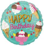 Flippy Balon din Folie Metalizata, Flippy, Mini Figurina Rotunda, Model Inghetata, Happy Birthday, Tematica Aniversare, 45 cm, Ambalaj Individual, Pai Inclus, Umflare cu Aer sau Heliu, Verde (127388)