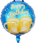 Flippy Balon din Folie Metalizata, Flippy, Mini Figurina Rotunda, Model Halbe de Bere, Happy Birthday, Tematica Aniversare, 45 cm, Ambalaj Individual, Pai Inclus, Umflare cu Aer sau Heliu, Albastru (127390)