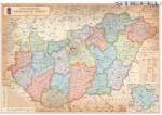  Magyarország közigazgatása járáshatárokkal antik 100*70 cm falitérkép - fémléces
