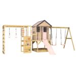 Wendi Toys Casuta de gradina Pastel Pink Adventure Cottage cu platforma, tobogan, leagan dublu si modul sport (M60PP_G), Wendi Toys (M60PP_G) Casuta pentru copii
