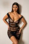 Passion Labs Elastic Mini Dress with Horizontal Stripes and Sparkling Crystals, Black, S-L