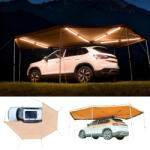 VEVOR Autós árnyékoló SUV és offroadhoz 570x387x21 cm 270°-os autós oldalsátor napellenző beépített LED lámpákkal UV50+, szabadon álló