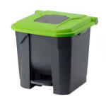 PLANET Szelektív hulladékgyűjtő konténer, műanyag, pedálos, antracit/zöld, 30L - atadcleankft