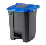 PLANET Szelektív hulladékgyűjtő konténer, műanyag, pedálos, antracit, kék, 50L - atadcleankft