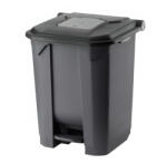 PLANET Szelektív hulladékgyűjtő konténer, műanyag, pedálos, antracit, fekete, 50L - atadcleankft