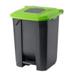 PLANET Szelektív hulladékgyűjtő konténer, műanyag, pedálos, antracit, zöld, 50L - atadcleankft