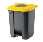 PLANET Szelektív hulladékgyűjtő konténer, műanyag, pedálos, antracit, sárga, 50L - atadcleankft