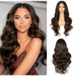 Sapphirewigs Sötétbarna Balayage Paróka - 13x4 Csipke Előrész, 66 cm Hosszú Hullámos Szintetikus Haj, Természetes Hatású, Napi Viseletre - dark brown