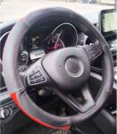 Autolife Valódi bõr kormányvédõ, 38cm, fekete-piros (5093R)