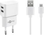 Goobay Micro-USB kettős hálózati töltő 18W fehér + USB-A/Micro-USB kábel 44985 (44985)