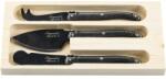 Laguiole Sajtkések Premium Line Black Stonewash, 3 darabos készlet, rozsdamentes acél, fa tálca
