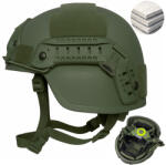 Linovit Cască tactică balistică MICH NIJ IIIA, Rezista la proiectile de 9mm, . 357 SIG și . 44 Magnum, compatibila NVG, Șină FAST, Sistem reglaj 360°, Material PE ultra-rezistent, Marime M, Verde militar (CTP