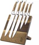 Laguiole Luxury Line Set de cuțite cu suport, mâner din lemn de măslin, set 5 buc, Înălțime: 300 mm