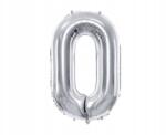 PartyDeco XXL 86 cm ezüst fólia lufi, 0-ás szám
