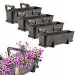 Kadax 4x Erkélydoboz 60 cm Virágtartó Rattan Doboz Fogantyúk Állvány Barna (K8210)