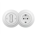 Reblig Retro - întrerupător unipolar nr. 1 și priză SCHUKO 230V cu ramă, alb zăpadă (RG0152E)