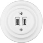 Reblig - Priză de perete retro din porțelan cu ramă, 2 x USB-A, albă (RG0183)