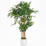 HOMCOM Plantă Artificială Banian 120 cm, cu Trunchi din Lemn Masiv și Ghiveci pentru Interior, Verde | Aosom Romania (83C-192V00GN)