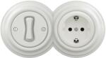 Reblig - Întrerupător retro unipolar nr. 1 și priză SCHUKO 230 V cu ramă ceramică albă (RG0008E)