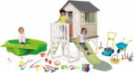 Smoby Set căsuță pe piloni și nisipar cu roabă și mașină de tuns iarba House On Stilts Life Smoby extensibilă cu tobogan de 1, 5 m cu jet de apă (SM810802-23) Casuta pentru copii