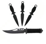 Depox Set Cutit de vanatoare si trei cutite de aruncat, Black Fury, DEPOX®, otel inoxidabil, teaca inclusa (1128)
