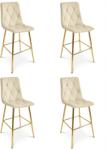 FDY Set 4 Scaune Bar Fido XL Catifea Bej Picioare Metalice Finisaj Auriu
